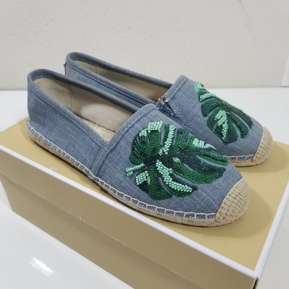 NIB Michael Kors Kendrick Shoes Size 6 Beaded Sequins Floral Denim Flats